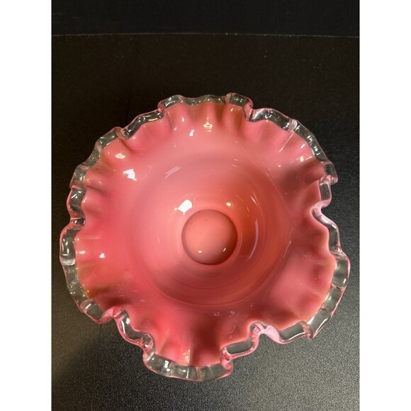 Vintage Pink Opalescent Ruffled Edge Art Glass Bowl Vase 6.75" x 3.5" - Picture 2 of 8